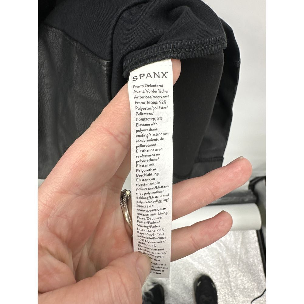 SPANX Women's Black Leather Like Sleeveless Mixed Media Sheath Dress NWT Size XL - Picture 7 of 11